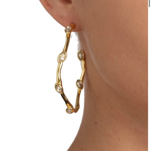 ALEXIS BITTAR Gold Navette Crystal Hoop Earrings - Picture 4 of 9
